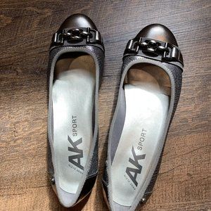 Like new Anne Klein pewter round toe size 9 flat with buckle detail